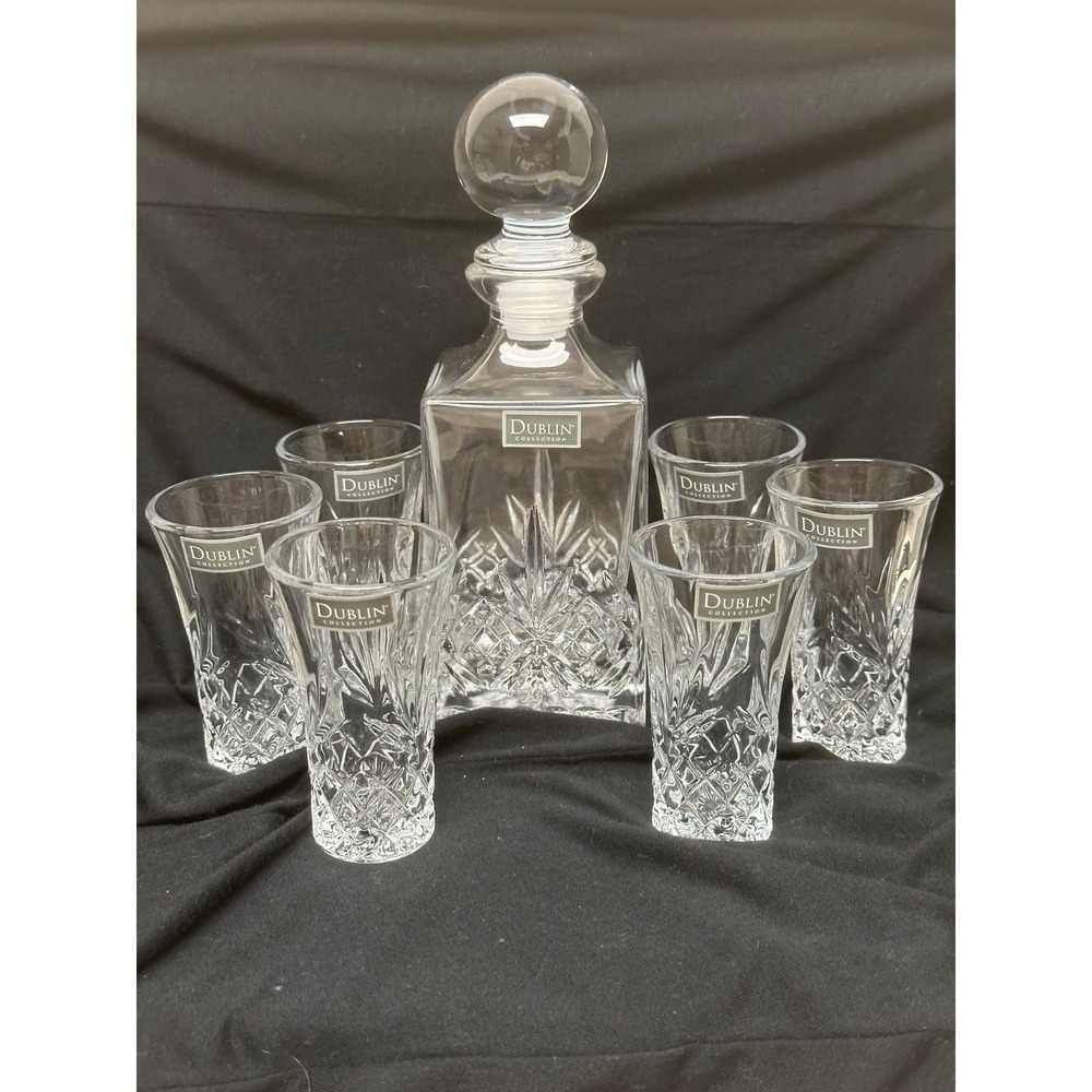 Elegant Dublin‎ Collection Crystal Decanter Set with 6 Cordial/Liqueur Glasses